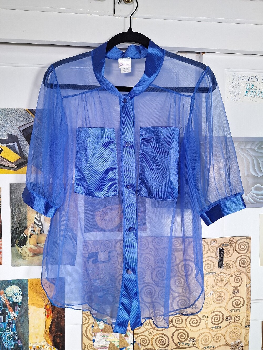 Vintage 70s 80s Fredericks Of Hollywood Sheer Mesh Button Up Shirt Sleeve Top